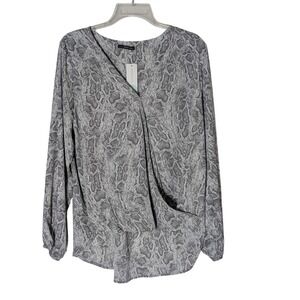 WEST KEI Snake Print Draped Faux Wrap Blouse Long Sleeve Women's Top L